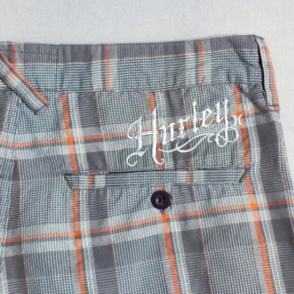 Hurley flat front shorts men's size 30 (32) grey colour with plaid pattern - Picture 5 of 12